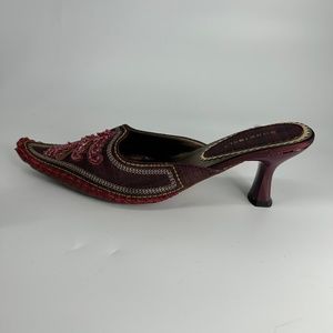 BONNIBEL Women's Burgandy Beaded Embellished 2.5" Heel Mule US Size 5.5